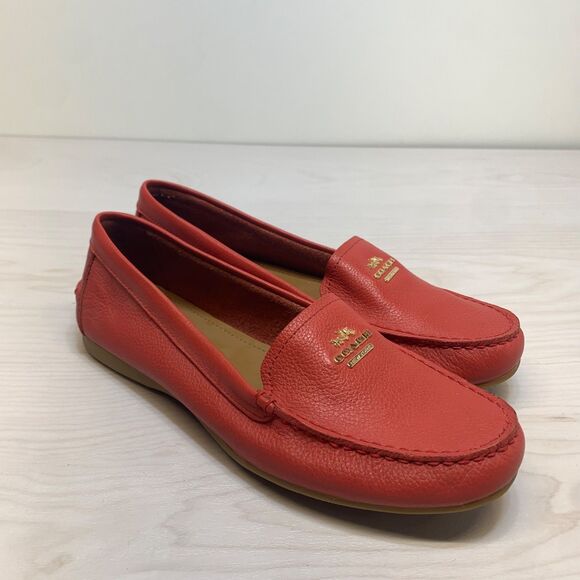 Coach Women's Pebbled Leather Opal Marley Driver Loafers Size 8.5 B Salmon - Picture 1 of 11